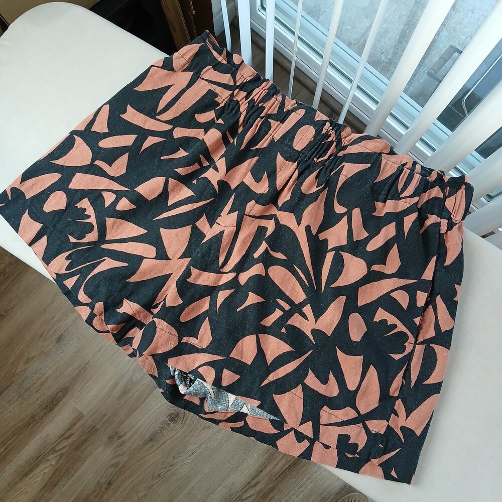 A New Day Linen Blend Paperbag Shorts XXL abstract leaf pattern elastic pull-on